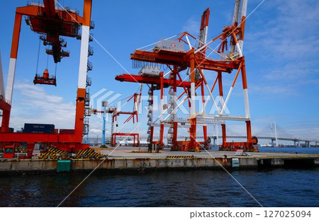 在港口運載集裝箱的起重機 127025094