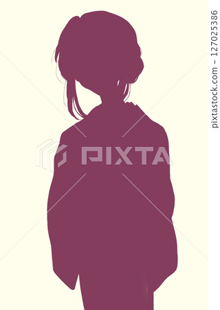 Woman wearing kimono, haori, knee shot, silhouette Woman wearing kimono, haori, knee shot, silhouette 127025386