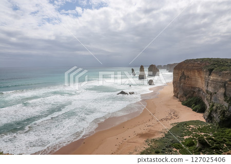 View of landscape and seascape the Twelve Apostles location is beautiful good view point at great ocean road australia 127025406