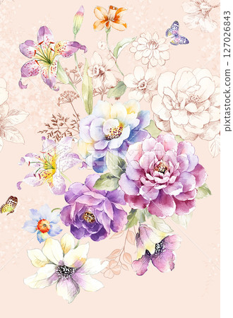 Handpainted Watercolor Floral Pattern Collection Handpainted Watercolor Floral Pattern Collection 127026843
