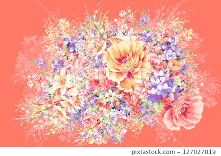 Artistic Watercolor Flower Motif Assortment Artistic Watercolor Flower Motif Assortment 127027019