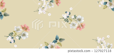Whimsical Handdrawn Watercolor Floral Designs 127027118