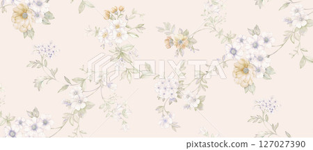 Charming Watercolor Floral Motif Collection 127027390