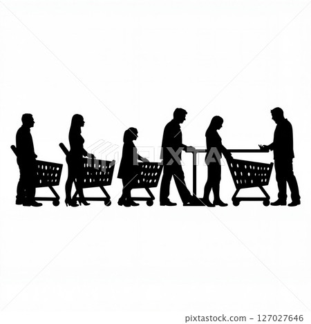 Silhouette of people shopping in checkout line, consumer experience 127027646