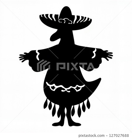 Decorated calaca silhouette with sombrero on white background, celebration Decorated calaca silhouette with sombrero on white background, celebration 127027688