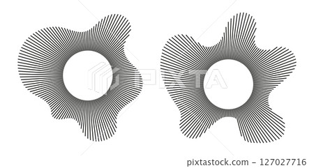 Set of circular wave. Sound circle lines. Radial frames. Sound ring. Wavy black pattern. Radial rays. Wavy design element. Equalizer logo, radial spectrum. Voice symbols. Depicting audio music icons. Set of circular wave. Sound circle lines. Radial frames. Sound ring. Wavy black pattern. Radial rays. Wavy design element. Equalizer logo, radial spectrum. Voice symbols. Depicting audio music icons. 127027716