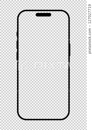 Smartphone black frame. Gadget simple symbol. Device front view template. Sign for website design, mobile app. Blank smart phone screen pattern. Mobile phone icon isolated on a checkered background. 127027719