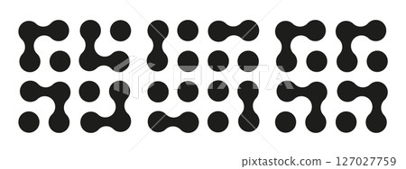 Set of Metaball icons. Connected dots sign. Integration symbols. Circles abstract patterns. Point movement. Connected blobs. Metaballs transition. 127027759