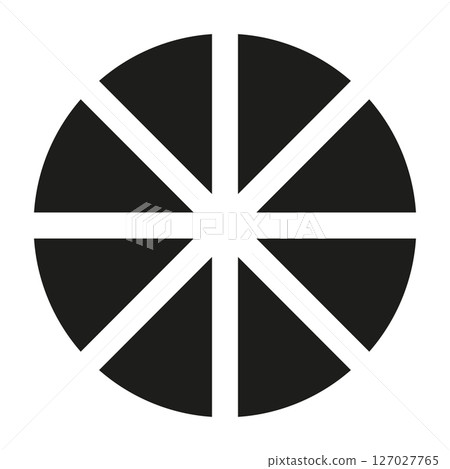 Pie chart template. Segmented chart. Sectors divide the circle on eight equal parts. Black flat graphics. Pizza chart. Segments infographic. Diagram wheel with 8 parts. Pie chart template. Segmented chart. Sectors divide the circle on eight equal parts. Black flat graphics. Pizza chart. Segments infographic. Diagram wheel with 8 parts. 127027765