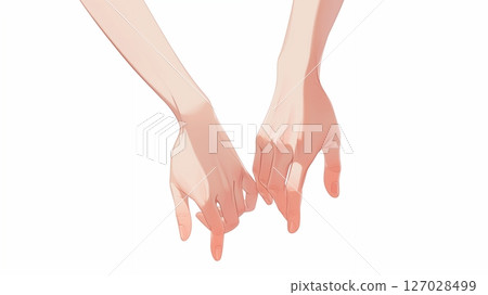 AI-generated image of a man and woman's hands with their pinkies touching AI-generated image of a man and woman's hands with their pinkies touching 127028499