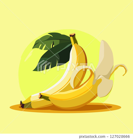 Tropical yellow bananas. Vector fruit illustration in flat style. Summer clipart for diet design Tropical yellow bananas. Vector fruit illustration in flat style. Summer clipart for diet design 127028666