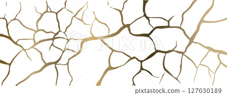 Golden Kintsugi crack texture overlay background. Distressed ckackle trendy minimalist wallpaper texture. 127030189