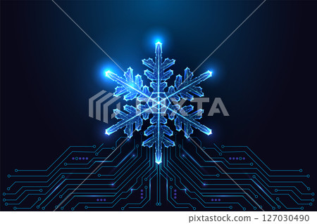 Smart climate and weather technology with snowflake and digital circuit board, vector illustration 127030490