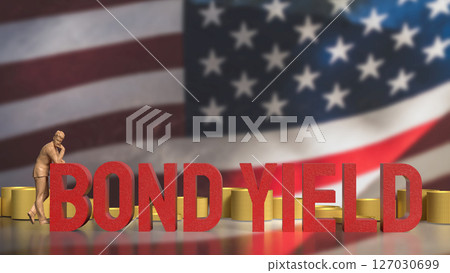 The Bond yields and coins on USA flag for Business concept 3d Rendering. The Bond yields and coins on USA flag for Business concept 3d Rendering. 127030699