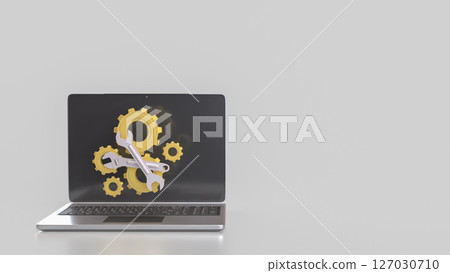 The Laptop and Gear for fix or repair concept 3d Rendering. The Laptop and Gear for fix or repair concept 3d Rendering. 127030710