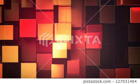 Abstract geometric pattern with vibrant red and orange squares creating a dynamic visual effect 127031464