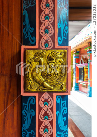 Intricate architectural details of Sri Maha Mariamman Temple in Kuala Lumpur showcase cultural heritage 127032038