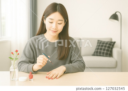 一位年輕女子在室內享受美甲的生活方式 1 127032545