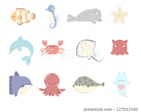 A huge collection of cute sea creatures 127032580