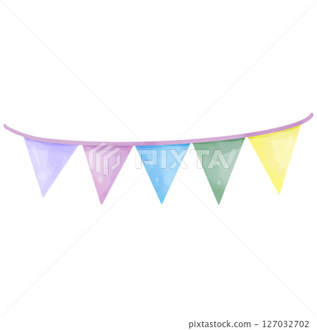 Hand drawn watercolor birthday party flag 127032702