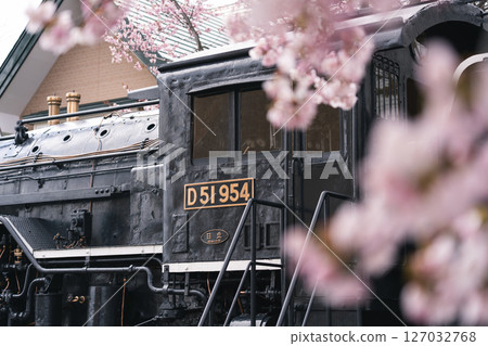 行駛在櫻花間的蒸氣機車 行駛在櫻花間的蒸氣機車 127032768