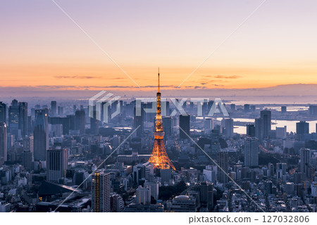 Buildings in central Tokyo at dawn 127032806