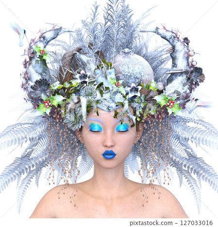 Close-up of woman with hair flower art Close-up of woman with hair flower art 127033016