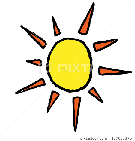 Hand drawn crayon illustration of sun for day time, summer break, sticker, picnic, park, beach vibe, icon, logo, cute patch, hot season, warm weather, temperature, earth, nature, garden, outdoor Hand drawn crayon illustration of sun for day time, summer break, sticker, picnic, park, beach vibe, icon, logo, cute patch, hot season, warm weather, temperature, earth, nature, garden, outdoor 127033370