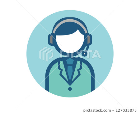Round simple colorful illustration icon of call center staff handling phone calls Round simple colorful illustration icon of call center staff handling phone calls 127033873