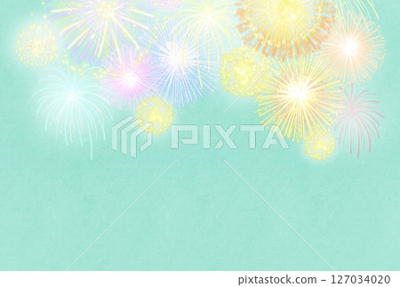 A fantastic illustration of fireworks and a cool pastel green background A fantastic illustration of fireworks and a cool pastel green background 127034020