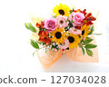 Patrol gerbera rose gypsophila colorful bouquet white background 127034028