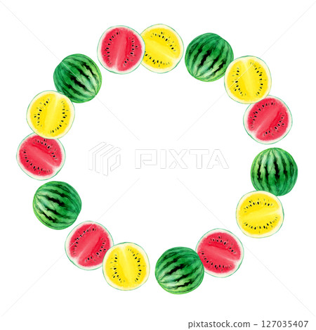 Watermelon fruit frame watercolor illustration Watermelon fruit frame watercolor illustration 127035407