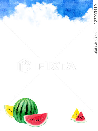 西瓜水果背景框夏季問候水彩插圖 127035410