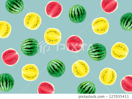 Watermelon fruit background pattern watercolor illustration 127035411