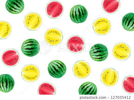 Watermelon fruit background pattern watercolor illustration 127035412