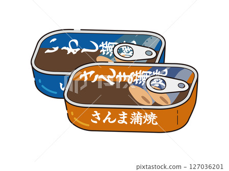 Illustration of canned grilled sardines and pacific saury 127036201