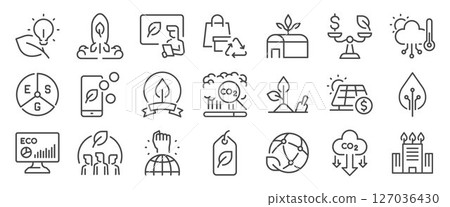 green startup icon set. It included business, eco, carbon offset, urban farming and more icons. Editable Vector Stroke. green startup icon set. It included business, eco, carbon offset, urban farming and more icons. Editable Vector Stroke. 127036430