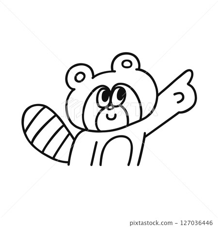 Tanuki pointing line drawing Tanuki pointing line drawing 127036446