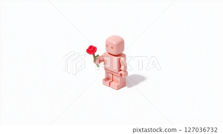 3D icon of an AI robot in love offering a flower on a white background 127036732