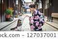 Kimono woman and cat 127037001