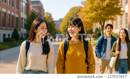 Students walking through college Students walking through college 127037057