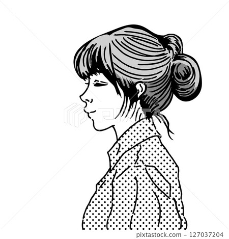 梳著高髻的女性的側面像 [彩色插圖] 127037204