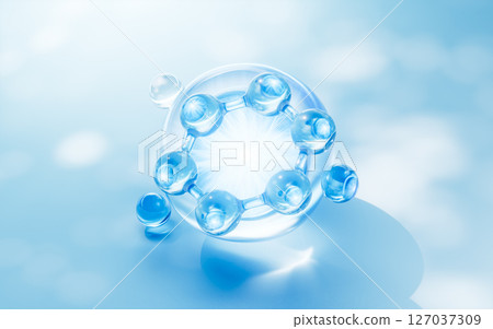 Blue liquid molecule and water bubbles, 3d 127037309
