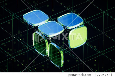 Abstract blue and green glass geometry cubes, 3d Abstract blue and green glass geometry cubes, 3d 127037381