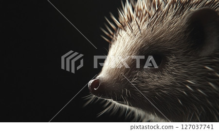Detailed Portrait of a Hedgehog with Spiky Quills and Black Background Detailed Portrait of a Hedgehog with Spiky Quills and Black Background 127037741