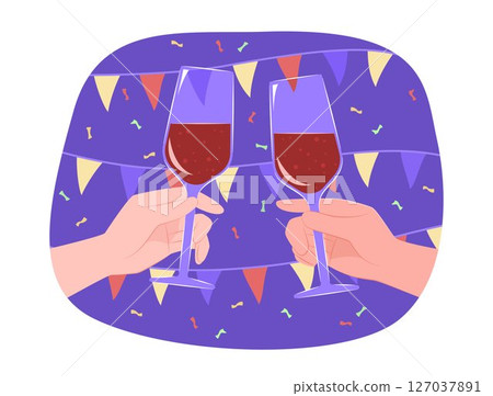 Two Hands Clink Glasses of Red Wine for Celebratory Toast Party Concept Illustration Two Hands Clink Glasses of Red Wine for Celebratory Toast Party Concept Illustration 127037891