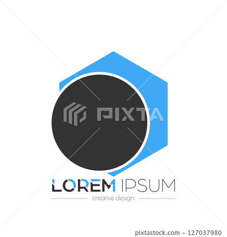 Company logo. A circle in a hexagon. Template for a brand, sticker. Business ID for a business card, letterhead. Preparation of corporate identity 127037980