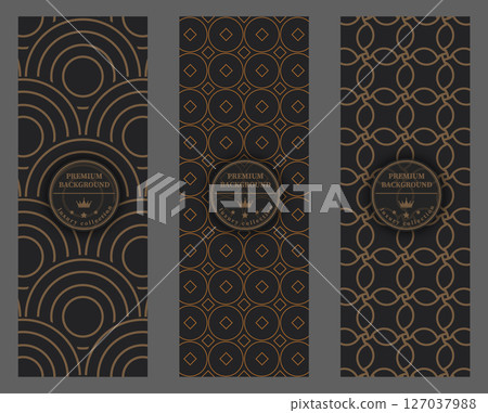 A luxurious pattern. Premium background for interior decoration, textiles, packaging and backgrounds. Golden ornament on a dark background. Creative design idea 127037988
