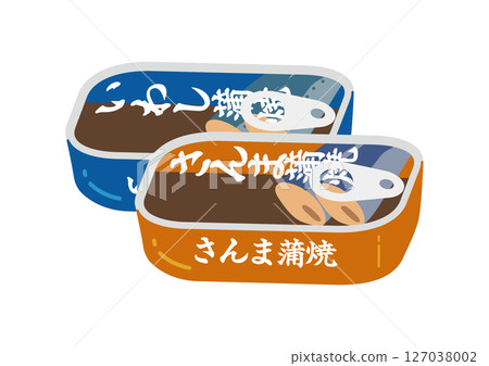 Illustration of canned grilled sardines and pacific saury 127038002