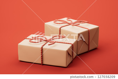 Cartoon style gift box with red background, 3d 127038209
